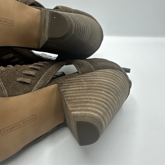 Vince Camuto Women's 9 1/2 Suede Ebelin Open Toe Boots Taupe Bootie - Picture 12 of 16